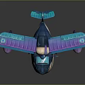 Cartoon Passenger Plane with Purple and Blue Biplane Wings and Decorative Propeller Design