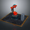 Industrial Robotic Arm Handling Circular Workpiece With Control Cabinet And Warning Zone