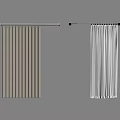Beige Vertical Striped And White Solid Curtains With Metal Curtain Rods Hanging