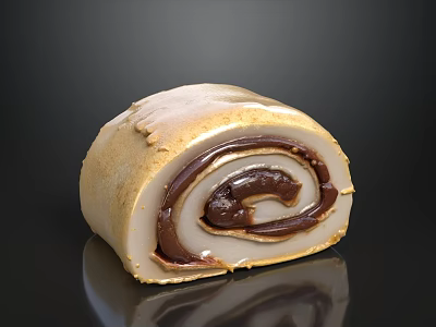 Sweet Roll Dessert with Creamy Outer Layer and Rich Chocolate Swirled Layers 3d model