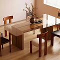 Contemporary Glass Dining Table Set With Wooden Chairs Decorative Vase And Natural Light