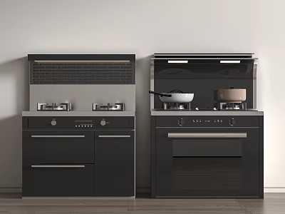 Stylish Modern Black Kitchen Appliances With Cooktops And Integrated Oven Unit 3d model