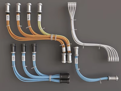 Colored Industrial Pipes System With Blue Orange White Tubes And Metal Connectors 3d model