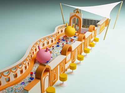 Colorful Indoor Amusement Equipment With Decorative Balls Shade And Stools 3d model