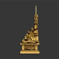 Traditional Ornate Decorative Object With Golden Carved Base And Round Jade Top