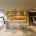 Modern Bar Area With Counter Stools Wine Racks And Decorative Plants