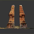 Orange Yellow Tower Shaped Rock Formation Natural Scenic Landscape With Ground