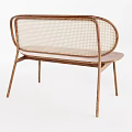 Leisure Chair With Woven Rattan Backrest And Wooden Frame For Home Living Space