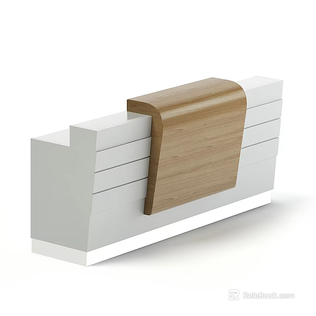 Contemporary Reception Desk With White And Wooden Layered Geometric Structure Design 3d model 
