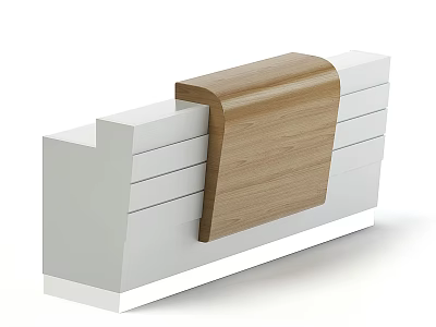 Contemporary Reception Desk With White And Wooden Layered Geometric Structure Design 3d model