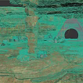 Rocky Cave Interior Design With Stone Pillars Triangular Entrance And Equipment