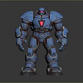 Blue Mech Warrior Robot With Heavy Armor Red Eyes And Chest Emblem 3D Render