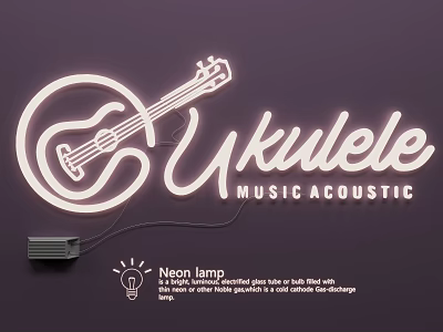 Stylish Neon Lamp Set With Ukulele Shape And Music Acoustic Design 3d model