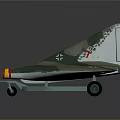Camouflage Model Airplane With Triangular Wings Yellow Red Nose Emblem On Tail And Wheel Stand