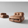 Modern Brown Leather Single Sofa With Stylish Design And Rounded Tufted Details 3d model