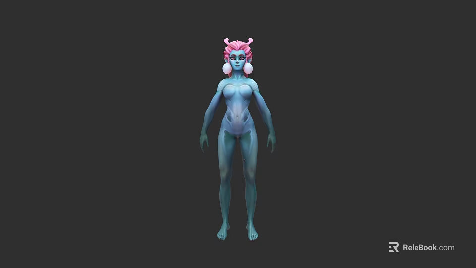 Blue Skinned Humanoid Game and Movie Character with Pink Headpiece 3d model 