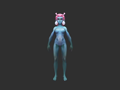 Blue Skinned Humanoid Game and Movie Character with Pink Headpiece 3d model