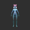 Blue Skinned Humanoid Game and Movie Character with Pink Headpiece