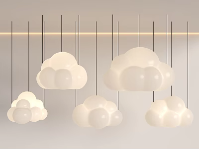 White Cloud Shaped Pendant Lights Hanging in Modern Interior Decor 3d model