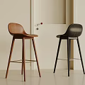 Modern Minimalist Brown And Black Bar Stools With Wooden Structure And Metal Footrest