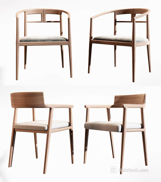 Modern Wooden Armchair With Light Upholstered Seat And Armrests Design 3d model 