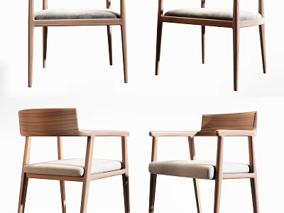 Modern Wooden Armchair With Light Upholstered Seat And Armrests Design 3d model