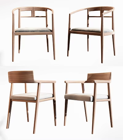 Modern Wooden Armchair With Light Upholstered Seat And Armrests Design 3d model