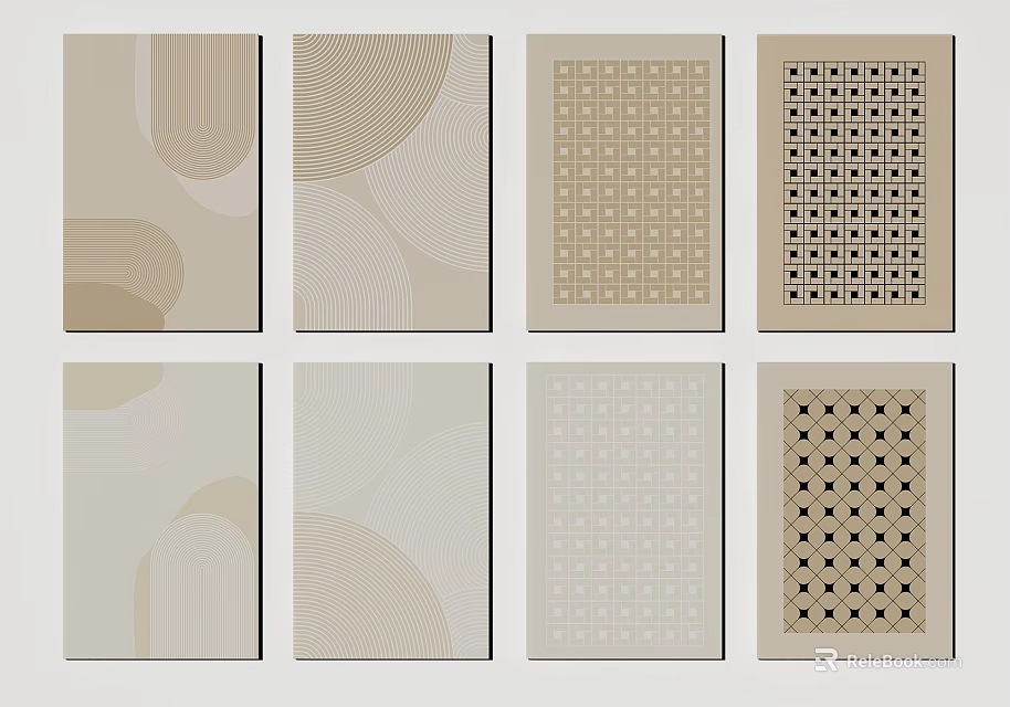 Square Rugs with Various Geometric Patterns in Neutral Tones for Modern Interior Decor 3d model