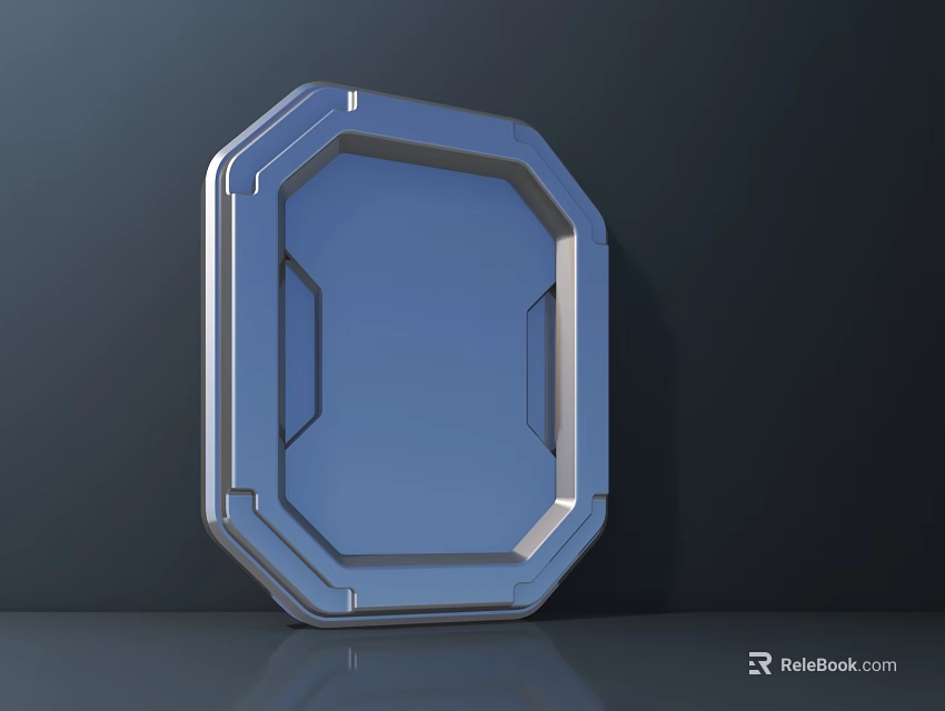 Octagonal Blue Panel With Metallic Silver Frame And Smooth Surface Design 3d model 