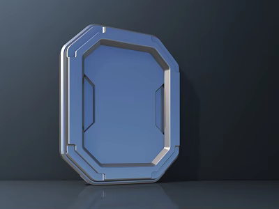 Octagonal Blue Panel With Metallic Silver Frame And Smooth Surface Design 3d model