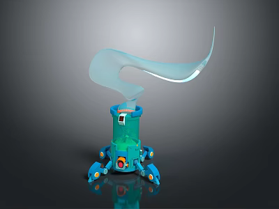 Blue Mechanical Creature With Tentacle Base And White Flowing Energy Details 3d model