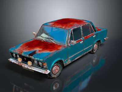 Vintage Blue Car With Red Rust On Roof And Classic Design Details 3d model