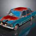 Vintage Blue Car With Red Rust On Roof And Classic Design Details