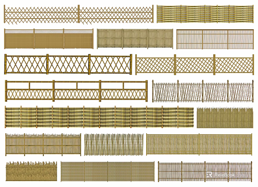 Various Stylish Railings Designs With Wooden Metal Grid And Bamboo Patterns 3d model 