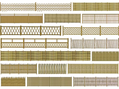 Various Stylish Railings Designs With Wooden Metal Grid And Bamboo Patterns 3d model