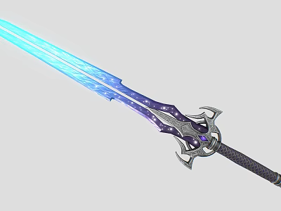 Sharp Fantasy Sword With Blue Glow Ornate Hilt And Intricate Blade Patterns 3d model