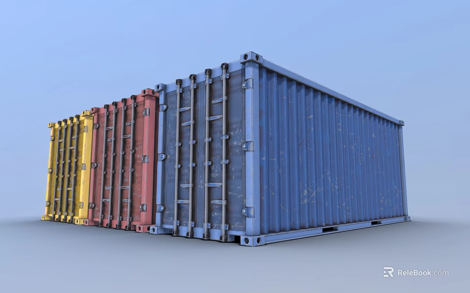 Industrial Equipment Featuring Multicolored Containers Yellow Red Gray Blue Neatly Arranged 3d model 