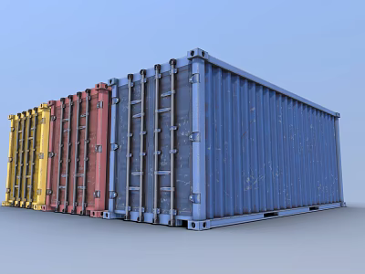 Industrial Equipment Featuring Multicolored Containers Yellow Red Gray Blue Neatly Arranged 3d model