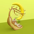 Yellow Moon Themed Photo Check In Spot With Branches Star Decorations And Mountain Base