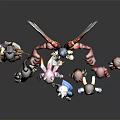 Group of Anime Style Characters and Large Winged Creature Detailed Vibrant Figurines