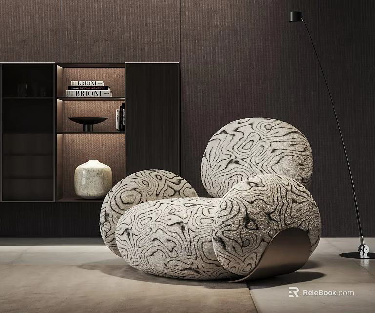 Elegant Lazy Sofa With Curved Organic Shape And Abstract Pattern In Modern Interior 3d model