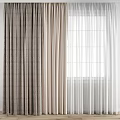 Window Blinds With Dark Brown Dotted And Beige Curtains Next To Window With Natural Light