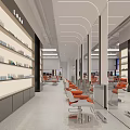 Modern Hotel Lobby Interior With Orange Chairs Large Artwork And Glass Partitions