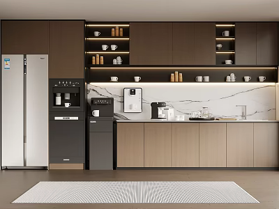 Modern Kitchen Interior With Wooden Cabinets Marble Countertop And Stainless Steel Appliances 3d model