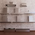 Stainless Steel Kitchen Range Hoods Displayed On Textured Wall With Various Styles 3d model