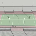 Outdoor Tennis Court Fitness Session With Players Playing And Surrounding Lights Fence