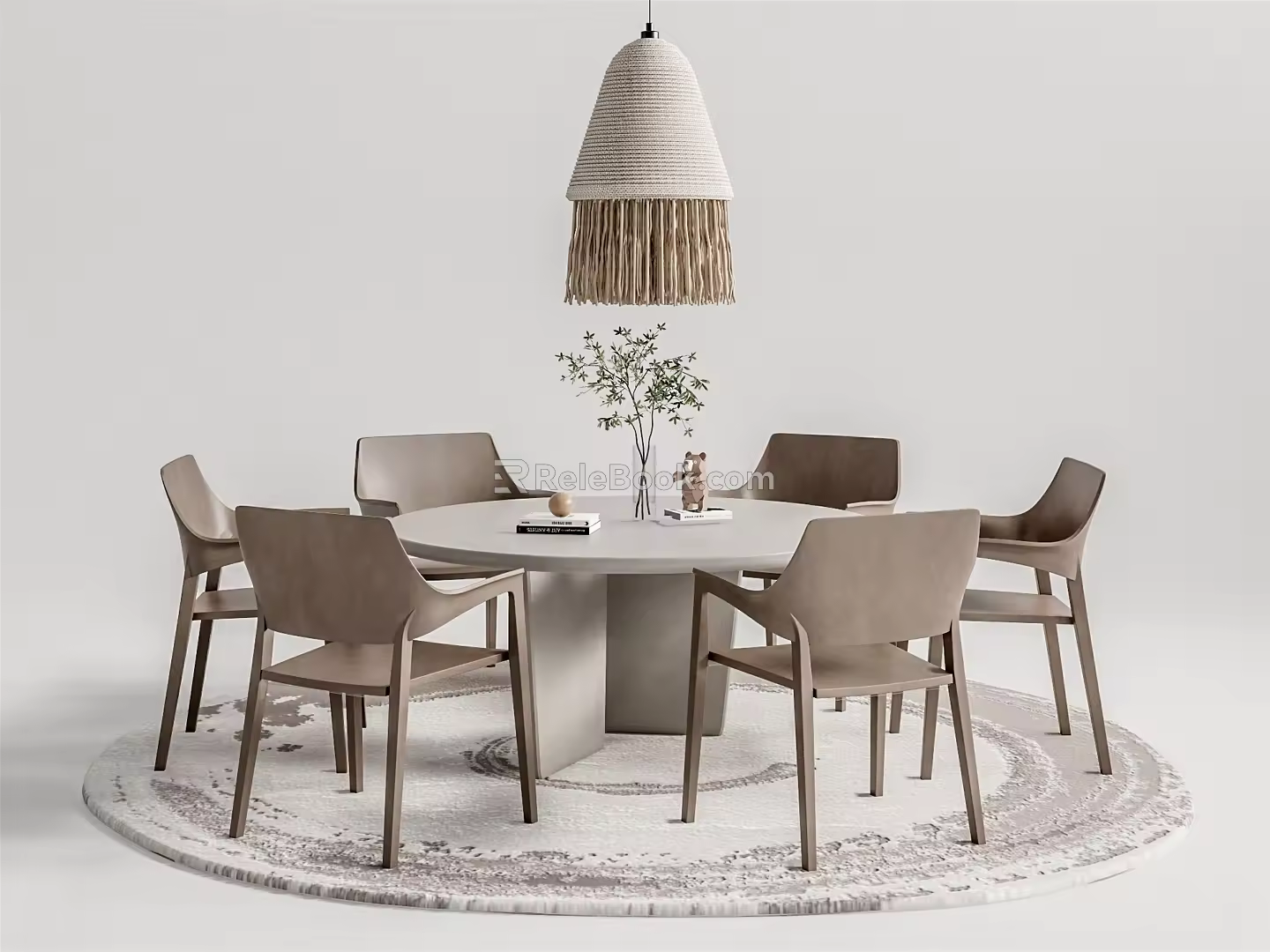 Quiet Dining Table and Chair Combination Round Dining Table and Chair 3d model