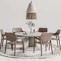 Quiet Dining Table and Chair Combination Round Dining Table and Chair 3d model