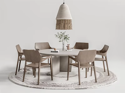 Quiet Dining Table and Chair Combination Round Dining Table and Chair 3d model