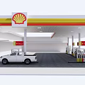 Modern Gas Station With Multiple Fuel Pumps Canopy And Vehicle Refueling